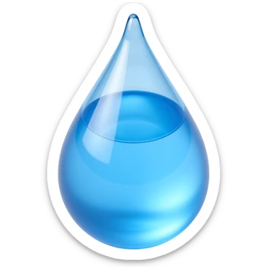 blue water droplet with realistic highlights and depth, skeuomorphism icon style sticker