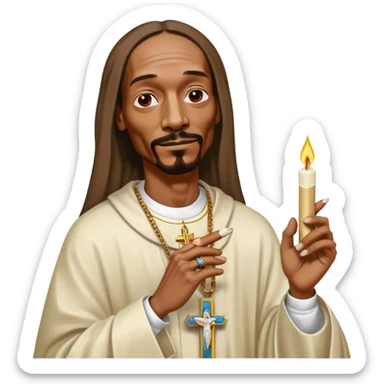 Virgin Mary style Snoop Dogg portrait holding a blunt in left and right hand sticker