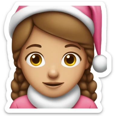 girl with brown hair wearing a pink santa hat sticker
