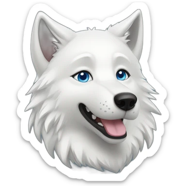 Happy White Wolf blue eyes short hairs sticker