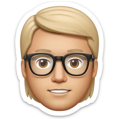 Male face with straight hair and glasses, Apple Memoji style sticker