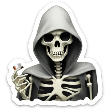 A hooded skeleton smokes a cigarette sticker