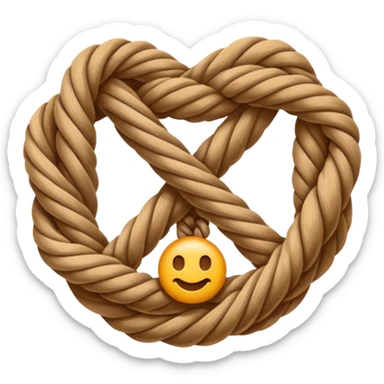 A realistic yet cute rope knot emoji, tied perfectly, symbolizing sailing skills. Vector emoji design, warm tones, clean white background. sticker