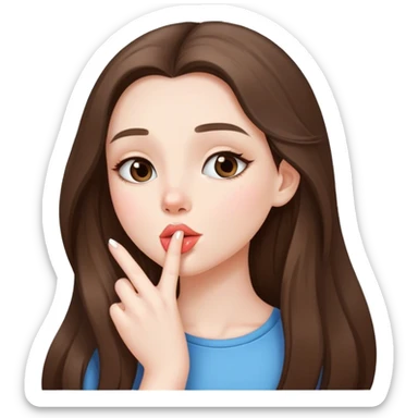  beautiful pale brunette girl with long hair sending an air kiss sticker