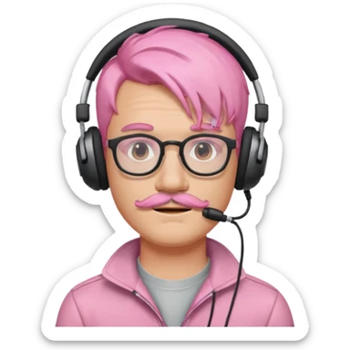 just headphone and spectacles, mustached pink hair guy, no mic, sticker