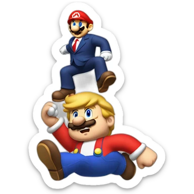 mario jumping on donald trump's head like a goomba sticker