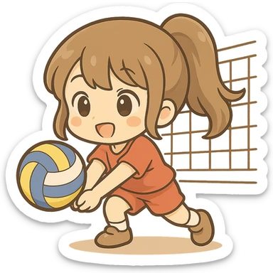 Add a volleyball net to the scene, keeping a cute chibi cartoon style with no background, adorable and playful appearance. sticker