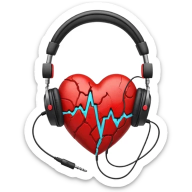 A broken red heart with wired headphones around it sticker