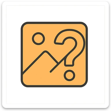 minimal image placeholder icon, light orange color, large question mark overlay sticker