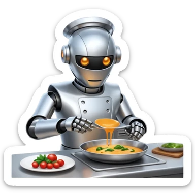 obot chef preparing a gourmet meal in a futuristic kitchen sticker