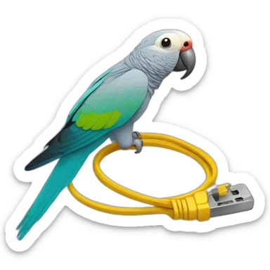 gray indian ringneck parrot eating cable sticker