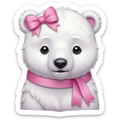 white polar bear with pink ribbon sticker