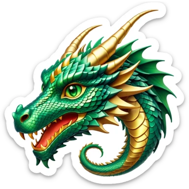cinematic-noble-dragon-portrait-emoji,-poised-and-majestic,-with-a-sinuous,-elongated-body-covered-in-intricately-detailed,-shimmering-scales-in-hues-of-emerald-and-gold,-and-piercing,-fiery-eyes-that-reflect-ancient-wisdom; sticker