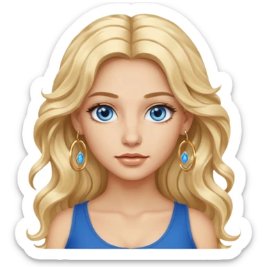 Attractive Greek woman with a wide face, baddie look, Long wavy blonde hair and gold hoop earrings and blue eyes sticker
