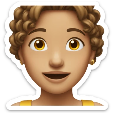 girl with brown hair with highlights and golden ring earrings spitting being happy sticker