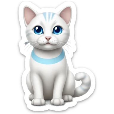 Realistic white cat with blue eyes and a grey striped tail sticker