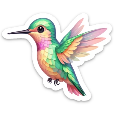peach pink and yellow-green, mint humming bird sticker