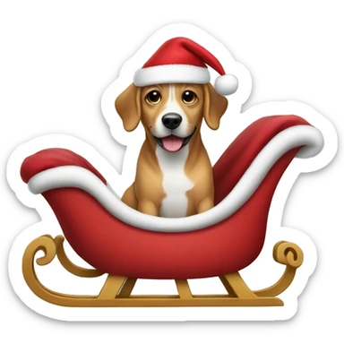 dog wearing a santa hat in a sleigh  sticker