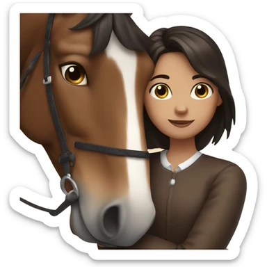 Girl with dark brown hair hugging brown horse with white spots  sticker