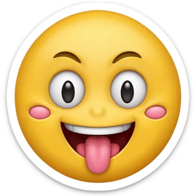 yellow emoji face with crazy eyes emerging from face and tongue sticking out wildly  sticker