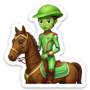 alien riding horse wearing racing cloth sticker