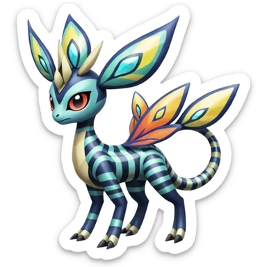zig-zag-patterned tribal tropical hot spotted striped Meloetta-Dialga-Giratina-Noibat-Pokémon-Fakémon-fusion-hybrid-creature sticker