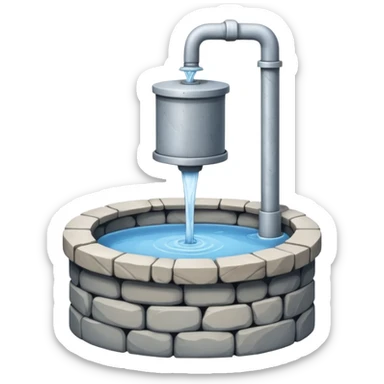 a minimalistic water well made out of stone sticker