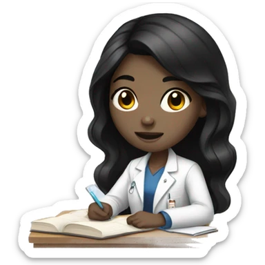 Black hair girl with pale skin studying medicine sticker
