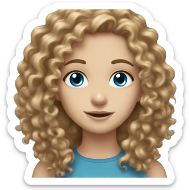 White girl curly light brown hair blue eyes sticker