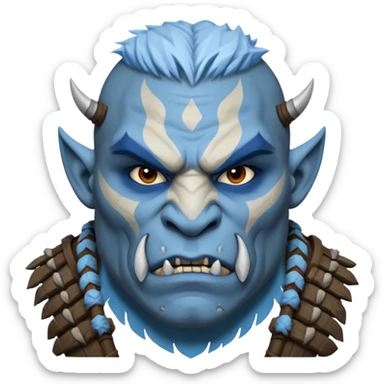 Fantasy orc portrait emoji, white and blue frost war paint on face, harsh winter warrior mood, strong expression, minimal tribal design, clean readable emoji style, male/female variant
 sticker