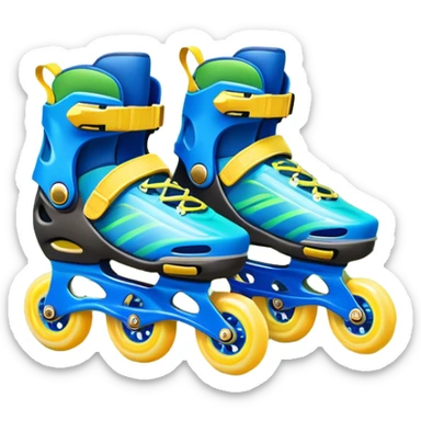 An icon featuring a pair of colorful inline rollerblades resting on a park path. The background showcases winding park pathways, lush green trees, and vibrant flowers along the way. The scene radiates a sense of freedom and outdoor activity under a clear blue sky. Transparent background sticker