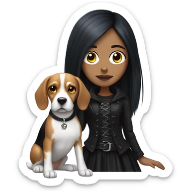 goth girl with beagle dog  sticker