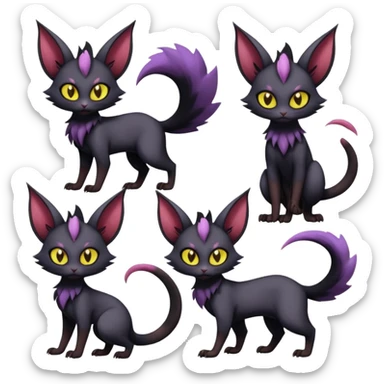 Dark gloomy gothic Black edgy cute Noivern-Noibat-Purloin-Torracat-Lykoi-Caracal-cat-Fakemon-fusion-hybrid-creature with an imp tail  sticker