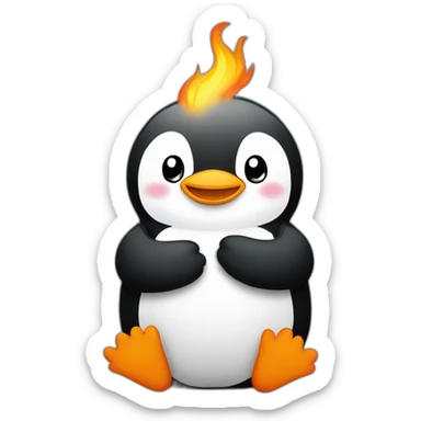 a cute penguin with hands on fire sitting cross-legged on a cloud sticker