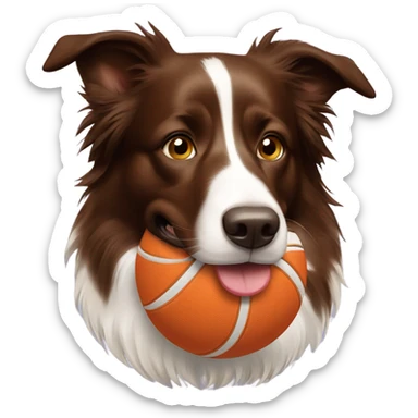 Brown Border collie with a ball in his mouth  sticker