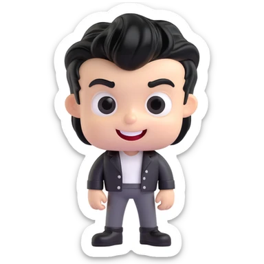 white tooth character with shiny black hair styled with gel, greaser look, expressive and fun sticker