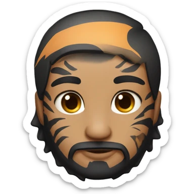 Man with Dark hair Beard and Face tattoo pets tiger cat sticker