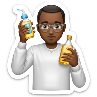 Diddy holding baby oil at a party sticker