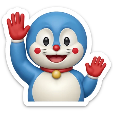 Doraemon, waving, cheerful expression sticker