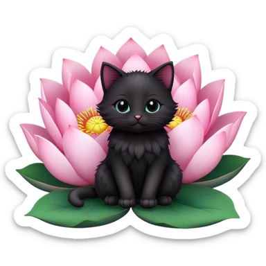 A cute  little  black cat and lotus sticker