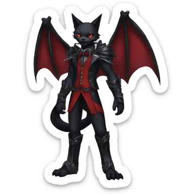 cool anthro edgy black red ethereal fantasy nargacuga-bat-cat-Fakemon collar harness bow tie and bracers full body sticker
