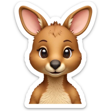 Cinematic Realistic Cute Kangaroo Portrait Emoji, Head tilted playfully and inquisitively, featuring a compact, agile build with soft, warm tawny fur and a characteristically endearing face with bright, curious eyes and perky ears, rendered with lifelike detail and natural highlights, high shine, affectionate and spirited, styled with a touch of outback whimsy, soft glowing outline, capturing the essence of a mischievous yet lovable kangaroo that seems poised to hop playfully into your arms! sticker