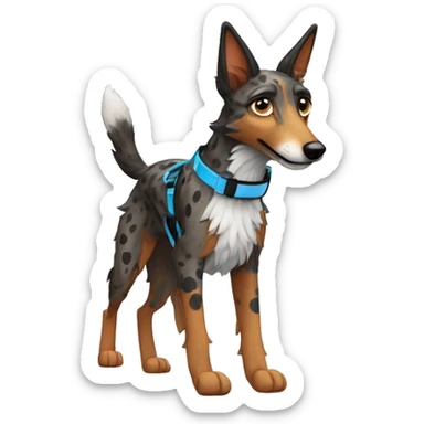  Black spotted brindle fluffy lurcher fox blue eyes fluffy ears and holographic harness running sticker