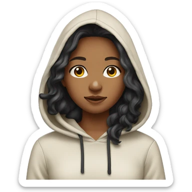 Caramel complexion girl with long wavy black hair wearing hoodie  sticker