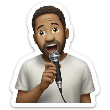 My brother Karl singing into a microphone that looks like a skate sticker