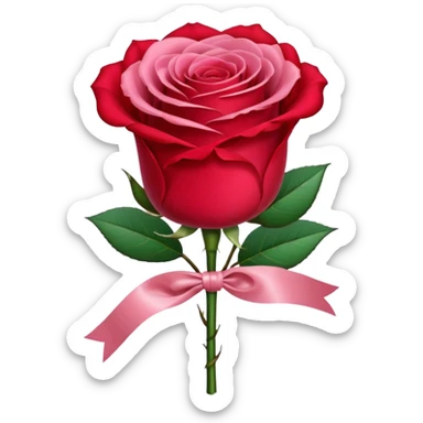 One red flower and one pink flower in transparent bouquet with red band  sticker