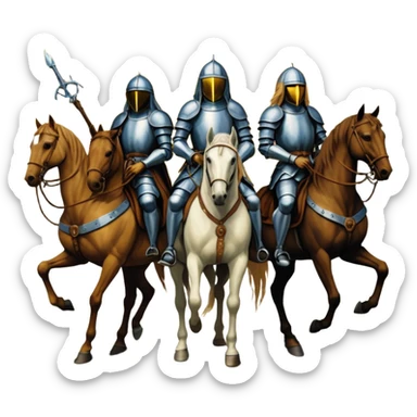solarpunk HD, mysterios style, oil paint - The Four Horsemen of the Apocalypse, based on a graphic by Albrecht Dürer sticker