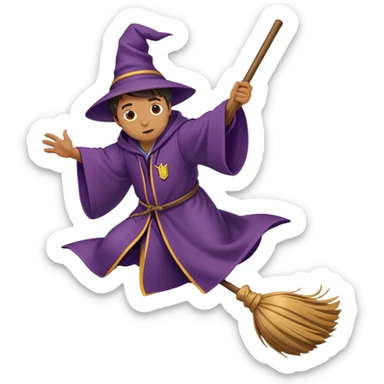 Hogwarts student in wizard robes falling off a broomstick sticker