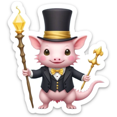 light yellow axolotl with magician hat sticker