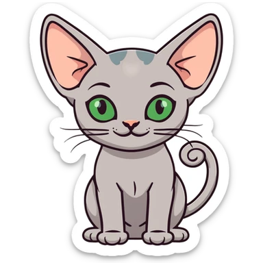 gray hairless Sphynx cat with green eyes, smiling sticker